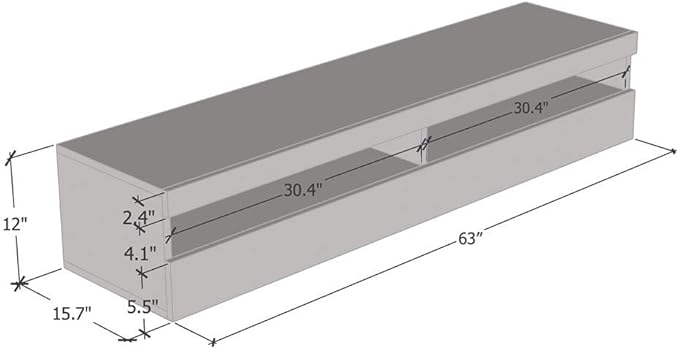 Meble Furniture Fly Type-35 TV Stand - Rectangular Shape Modern High Gloss TV Stand with Storage Cabinets & LED Lights - Media Entertainment Center Console Table for TV Up to 70" - Gray