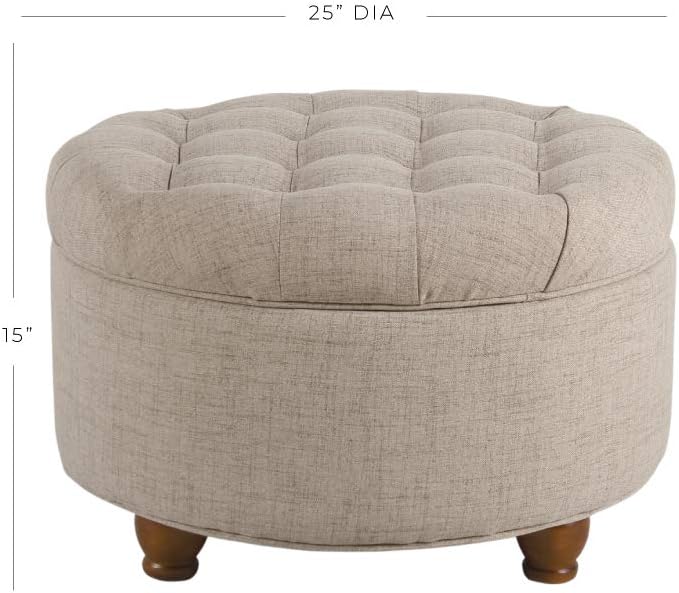 Homepop Home Decor Button Tufted Woven Round Storage Ottoman Large