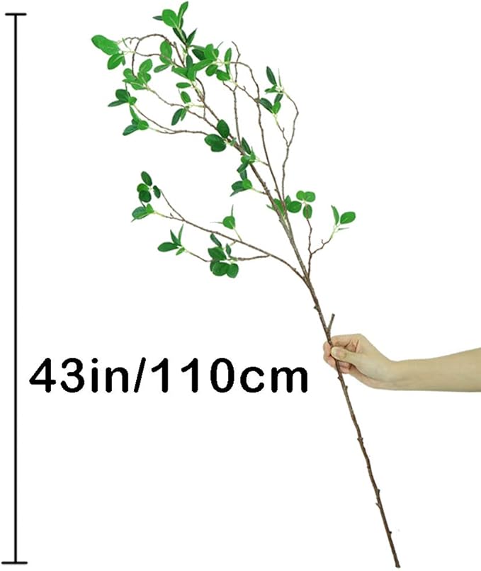 Ollain 43" Artificial Greenery Stems Plants Faux Leaf Green Eucalytus Branches Ficus Twig Fern Fake Green Bushes Shrubs for Home Party Wedding Decoration (2 Pack)