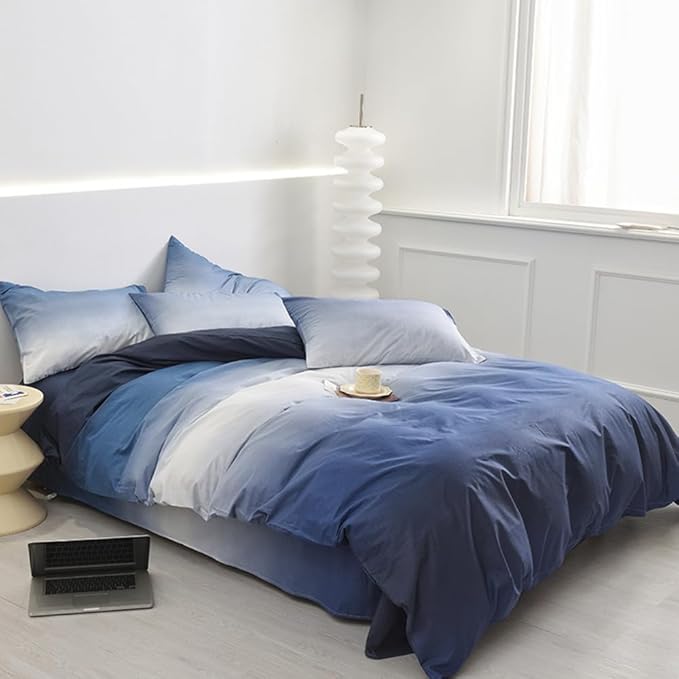 CLOTHKNOW Blue White Full Size Comforter Sets 3Pcs Blue Gradient Bedding Comforter Sets All Season Soft Comforters with 2 x Pillow Cases