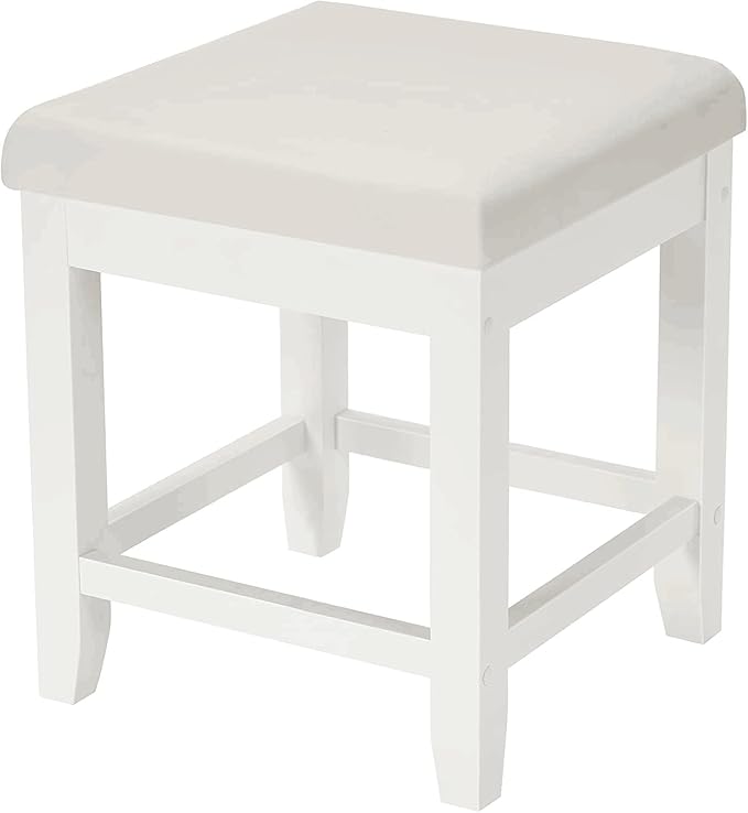 BEWISHOME Vanity Stool, Bedroom Vanity Chair with Upholstered Seat, Desk Stool, Soft Cushioned Piano Stool, Square 18” Height Makeup Bench, Piano Bench Vanity Bench Capacity 300lb White FSD06W