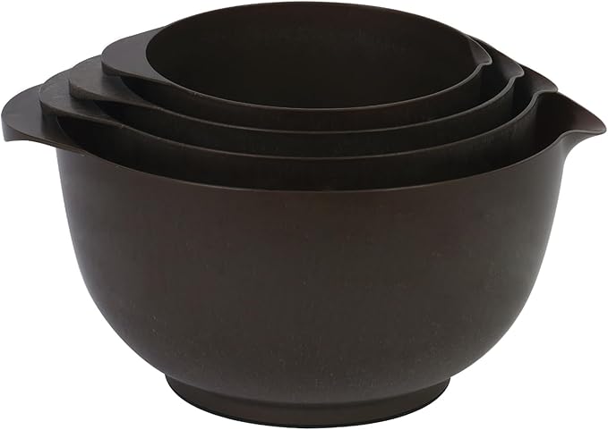 BoxedHome 4 Quart Large Plastic Mixing Bowls, Microwave Safe Mixing Bowl Set with Pour Spout, Nesting Bowls for Space Saving Storage(brown)