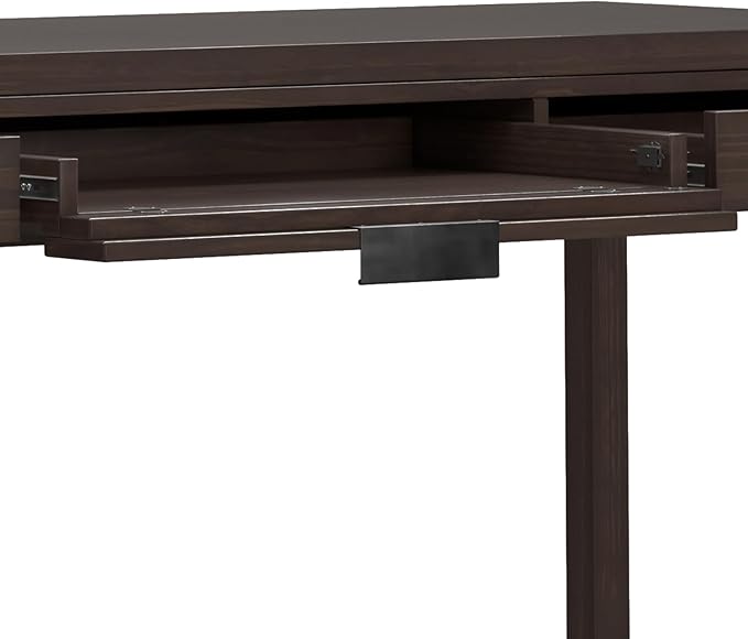 SIMPLIHOME Hollander Desk - 72-Inch Wide Solid Wood Writing Desk in Warm Walnut Brown, Contemporary Modern Home Office Computer Table for Study with 2 Drawers and Flip-Down Keyboard Tray