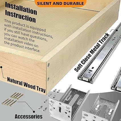 Pull Out Drawers for Cabinet 33"W x 22"D x 3"H Wood Slide Out Cabinet Organizer and Storage Cabinet Kitchen Drawers Slide Out Shelves Pull Out Shelves in Kitchen Pantry Bathroom with Soft Close