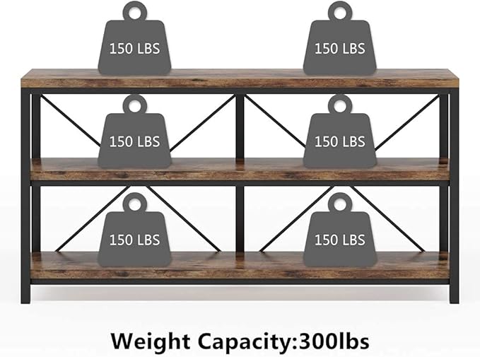 Tribesigns 55 Inches Long Sofa Table with Storage Shelves, 3 Tiers Industrial Rustic Console Table with Open Shelves, Three Decorative Shelf, Open TV Shelf for Living Room, Hallway, Book