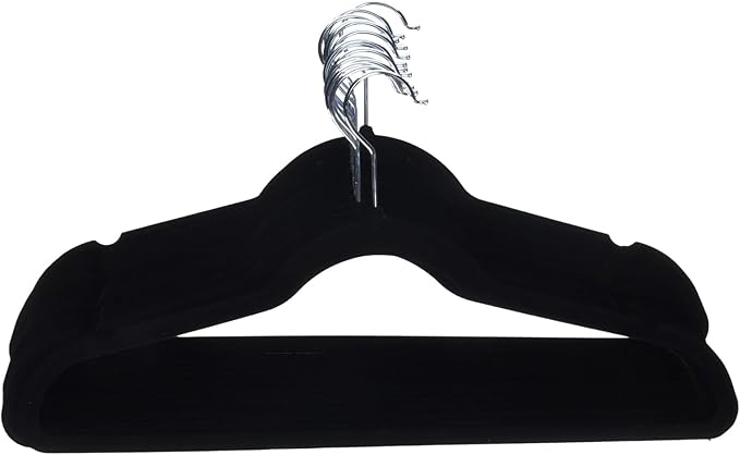 Amazon Basics Slim Velvet, Non-Slip Suit Clothes Hangers, Pack of 30, Black