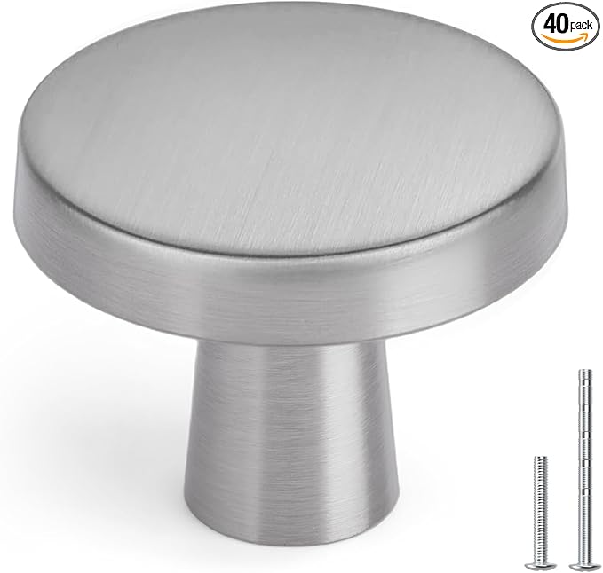 homdiy 40 Pack Brushed Nickel Cabinet Knobs Round Kitchen Handles Zinc Alloy Metal Hardware for Dresser Drawer Desk Cupboard