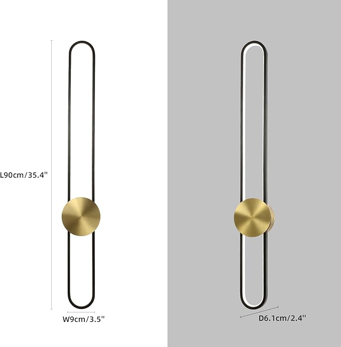 JAYMP Modern Wall Sconce 4000K Dimmable LED Wall Light Fixture, Hardwired Wall Lamp for Living Room, Dining Room, Bedroom, Hallway, Lobby, Entryway, 1 Pack (Brushed Black, H90cm/35.4inch)