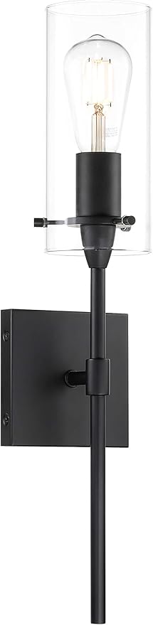 XiNBEi Lighting Black Wall Sconce Modern 1 Light Sconces Wall Lighting with Glass Shade Bathroom Sconces for Vanity & Living Room