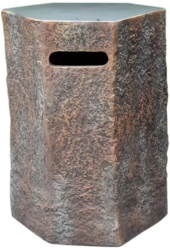 AMS Fireplace | Elementi 20lb Propane Tank Cover (Columbia Style) | High-Performance Cast Concrete, Brown Color, Hexagon Shape, Size - 18.5" x 15" x 24.4" inches | Suited for 20 lb Propane Tank