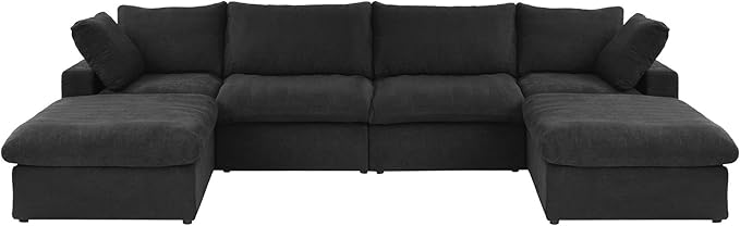 JACH 160.6" U-Shaped Sectional Couch, Modern Modular Convertible Sofa with Chaise Ottomans, Deep 4-Seats Comfy Sectional Cloud Couches for Living Room/Apartment, Bedroom (Black)