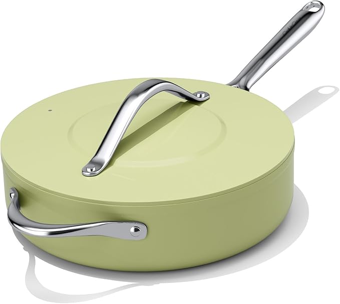 Nonstick Ceramic Sauté Pan with Lid (4.5 qt, 11"), Deep Frying Pan for All Cooktops - Non Toxic, PTFE/PFAS Free, Dishwasher & Oven Safe up to 500°F - with Stay Cool Handle - Avocado Green