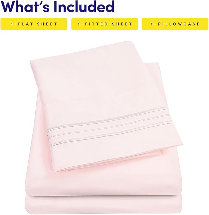 1500 Supreme Collection Twin XL Sheet Sets Pale Pink - 3 Piece Bed Sheets and Pillowcase Set for Twin XL Mattress - Extra Soft, Elastic Corner Straps, Deep Pocket Sheets, Twin XL Pale Pink