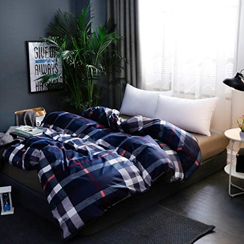 CLOTHKNOW Blue Plaid Twin/Twin XL Comforter Set Tartan Bedding Comforter Sets All Season Geometric Grid Comforters Buffalo Comforter with 2 x Pillow Cases