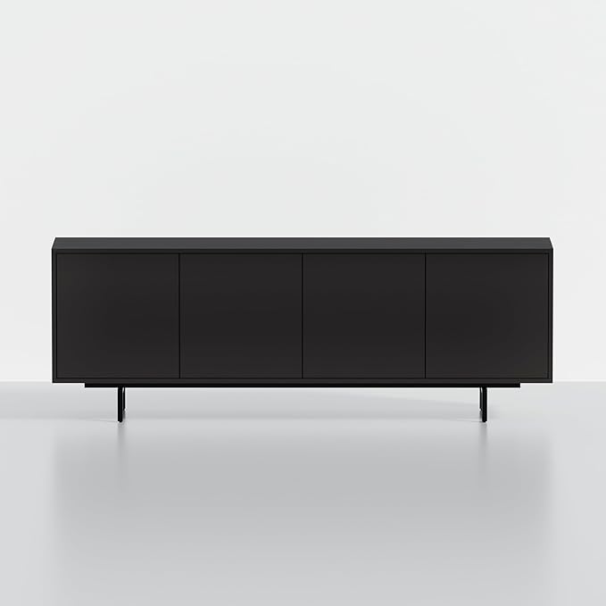 Norrhaus 75" x 26" 4-Door TV Stand in Black - Modern TV Console Made from Quality Engineered Hardwood with Water Resistant Melamine Veneer - No Tools Frame Assembly