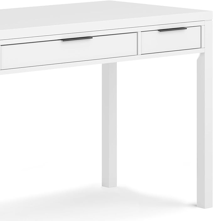 SIMPLIHOME Hollander Desk - 60-Inch Wide Solid Wood Writing Desk in White, Contemporary Home Office Computer Table for Workspace or Study with 2 Drawers and Flip-Down Keyboard Tray
