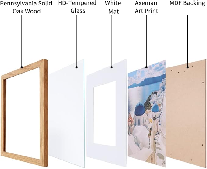 Axeman 18x24 Poster Frame with Mat for 16x20, Solid Oak Wood Picture Frame with Tempered Glass, Wooden 18''x24'' Minimalist Photo Frame with Free Wall Hooks for Art Photo and Prints, Natural