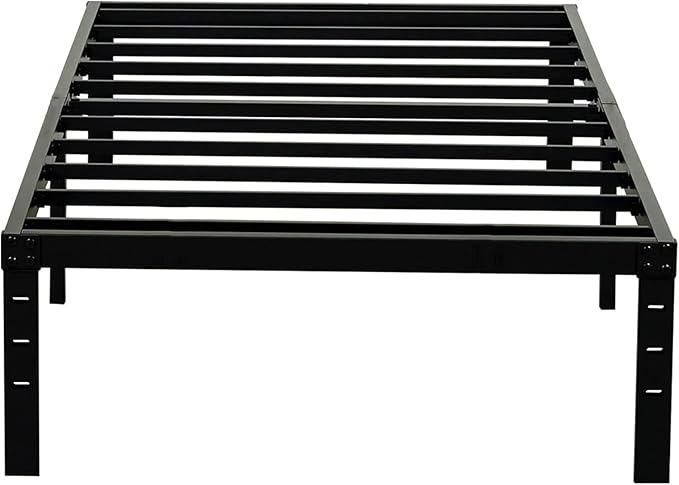 Twin Size Bed Frame, 3500lbs Heavy Duty Metal Platform with Steel Slats Support, No Box Spring Needed, 14 inches high Bedframe with Ample Storage, Sturdy and Noise-Free, Black