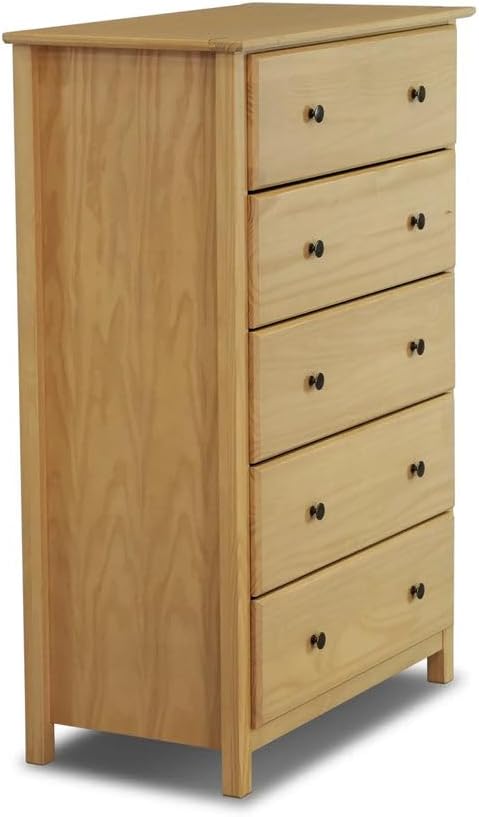 Grain Wood Furniture Shaker 5-Drawer Chest, Solid Wood with Natural Finish