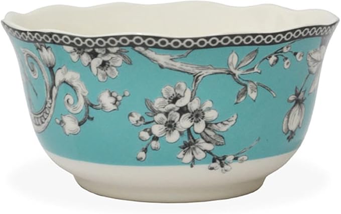 222 Fifth Adelaide 16-Piece Square Floral Dinnerware Set – Service for 4, Turquoise Porcelain Plate, Bowl & Mug Set, Chip Resistant, for Everyday Dining & Entertainment, Microwave & Dishwasher Safe