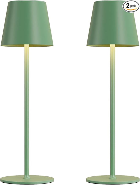Kakanuo Cordless Table Lamp Rechargeable Green - KK 2 Pack 5000mAH Battery Operated Lamp for Dining Table, 3 Color Stepless Dimming Wireless Lamp for Counter, Outdoor Patio, Touch Control