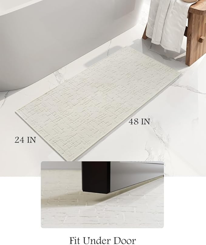 AMOAMI-Bath Mat-Absorbent Quick Dry Bathroom Floor Mats-Washable Rubber Backing Bath Mats for Bathroom Rugs Fit Under Door-Bath Rug for in Front of Sink Bathtub Shower Room, Cream 24''x48''