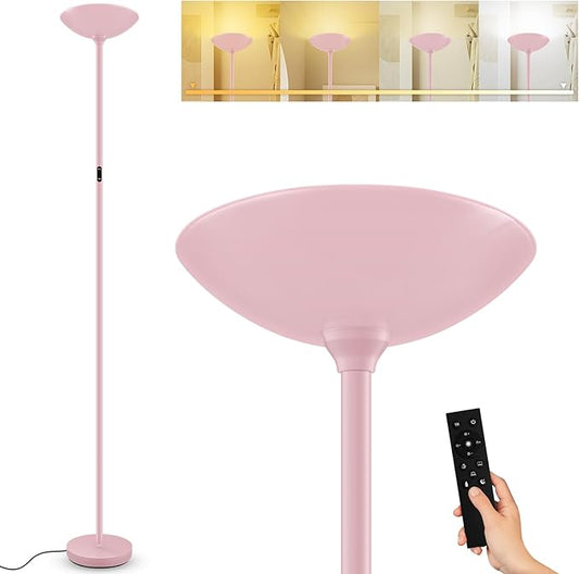 Stepless Dimmable Floor Lamp,30W 3000LM Super Bright LED Torchiere Floor Lamps with Remote & Touch Control,71 in Tall Modern Standing Lamp for Living Room Bedroom Office,2700k-6500k,Pink