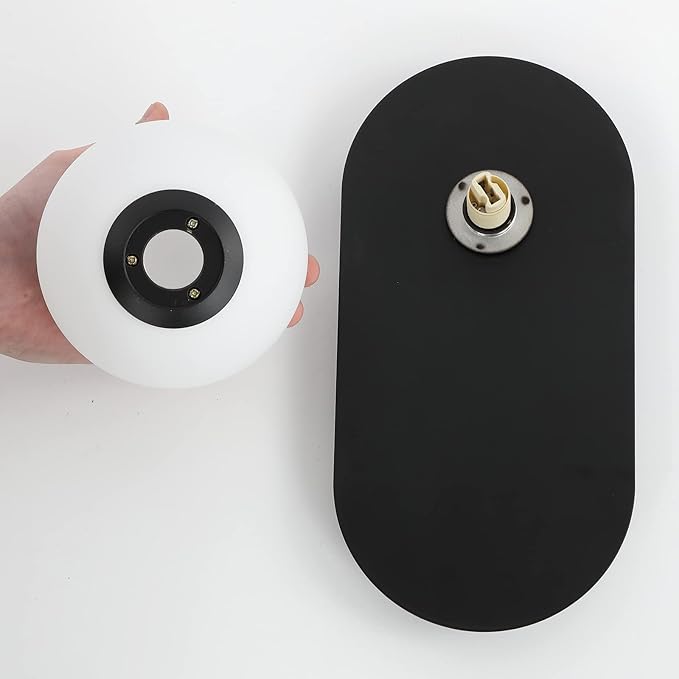 Modern Wall Sconce Set of 2 Matte Black Mid Century Bathroom Vanity Wall Light with White Globe Glass Shade Industrial Wall Lamp Pole Wall Mount Lighting Fixture