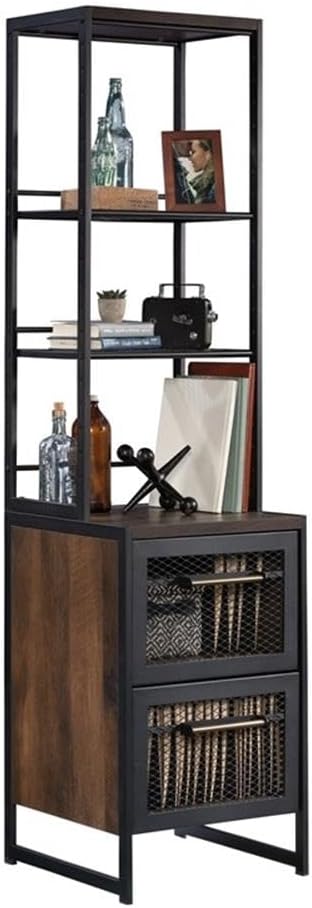 Pemberly Row Contemporary Engineered Wood/Metal File Tower in Barrel Oak