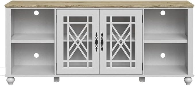 70" Vintage TV Stand with Carved Doors for TVs Up to 80" -Grayish-White