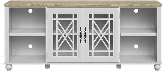 70" Vintage TV Stand with Carved Doors for TVs Up to 80" -Grayish-White