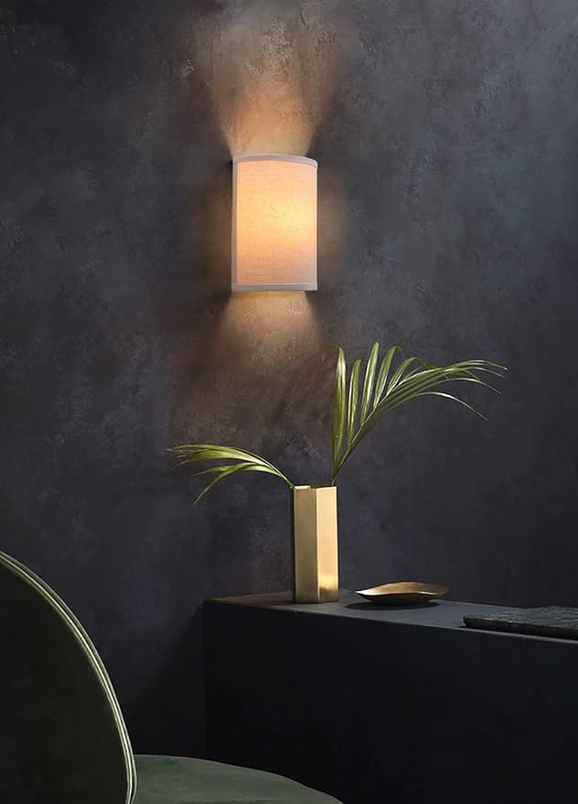 Yosoan Linen Fabric Cloth Boho Vintage Flush Wall Sconce Stairwell Fixture Light, 1-Light Vanity Indoor Hardwired Interior Sconce Cover Shade Lamp for Bedroom Hallway Living Room Corridor