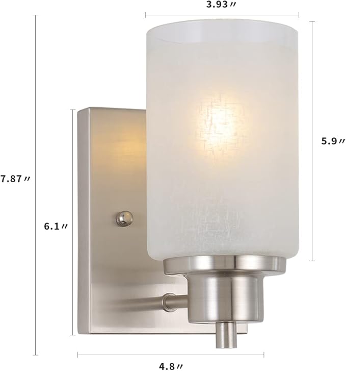 2 Pack Bath Vanity Light Fixture, Modern Indoor Wall Scone Lighting White Linen Frosted Glass Shades with Brush Nickle Finish Wall Lamp for Bathroom Kitchen Entryway Bedside