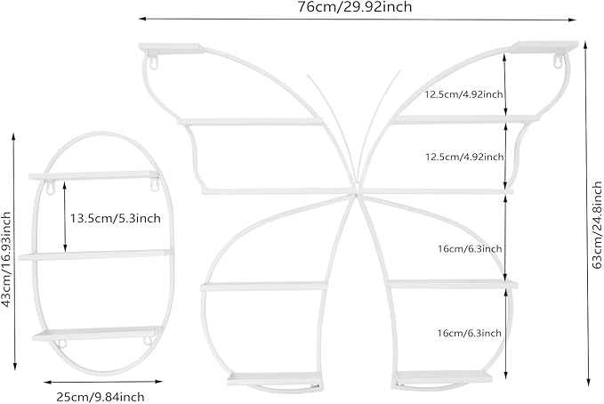 Nail Polish Rack, 5PCS Butterfly-shaped Nail Polish Storage Rack Wall-mounted Metal Essential Oil Display Organizer Stand Holder for Home Spa Nail Salon Shop (White)
