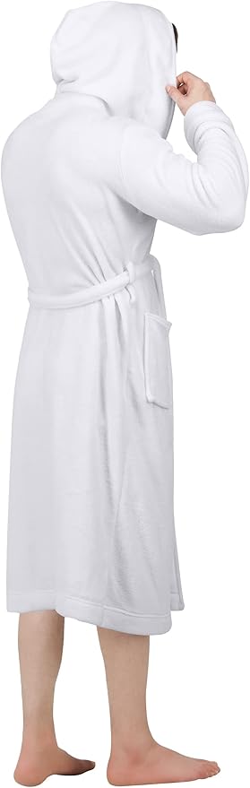NY Threads Mens Robe with Hood, Luxury Plush Fleece Hooded Mens Bathrobe, Spa Bath Robe for Men