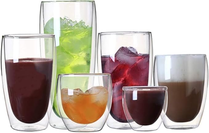 Asng Glass Coffee Mugs, Double Wall Insulated Thermal Cups Drinking Glasses For Tea/Coffee/Latte/Cappucino/Cafe/Milk (650ML/22oz-2PACK)