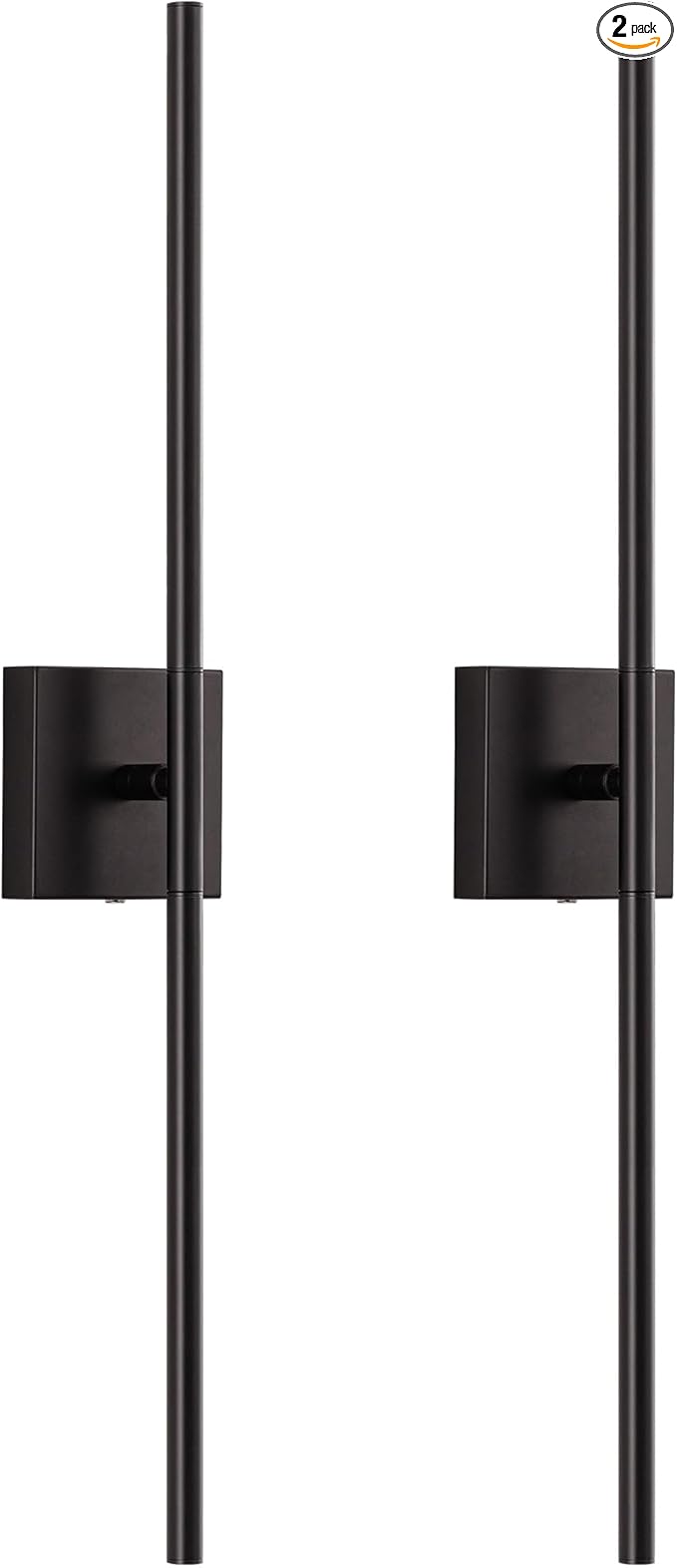KDG Cordless Wall Sconces Set of 2, Wireless 7000mAh Rechargeable Battery Operated LED Wall Lamps with Remote, 360° Rotate Lightings for Wall Painting, Bedroom, Hallway, Night Light 31.5 inch (Black)