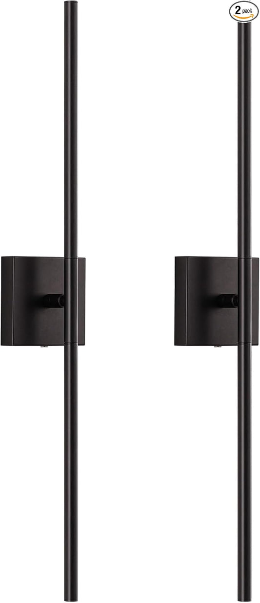 KDG Cordless Wall Sconces Set of 2, Wireless 7000mAh Rechargeable Battery Operated LED Wall Lamps with Remote, 360° Rotate Lightings for Wall Painting, Bedroom, Hallway, Night Light 31.5 inch (Black)