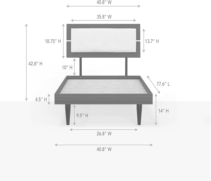 HavenWood Modern Solid Wood Platform Bed with Adjustable Headboard with Cushion – No Box Spring Needed,Fast Assembly – Twin Size in Walnut