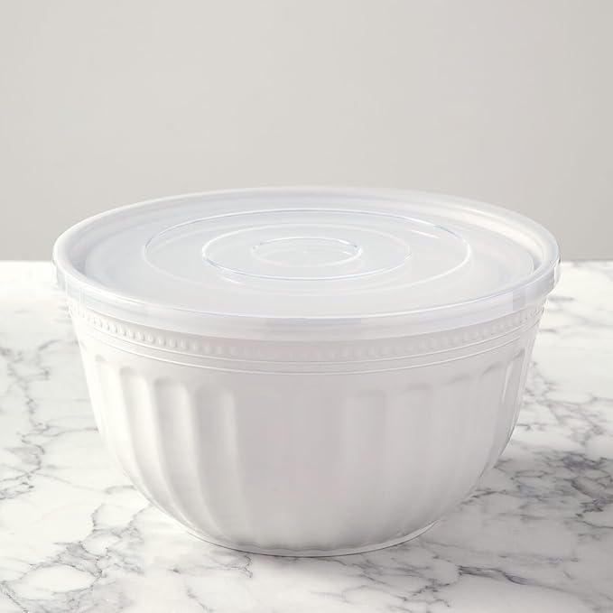 Classic Ceramic-Look Storage Bowls: 6-Pc. Set, Lightweight Plastic with Clear-View Lids. Thick, Sturdy Design. BPA-Free, Dishwasher Safe. Nest for Compact Storage. By Chef's PrideTM