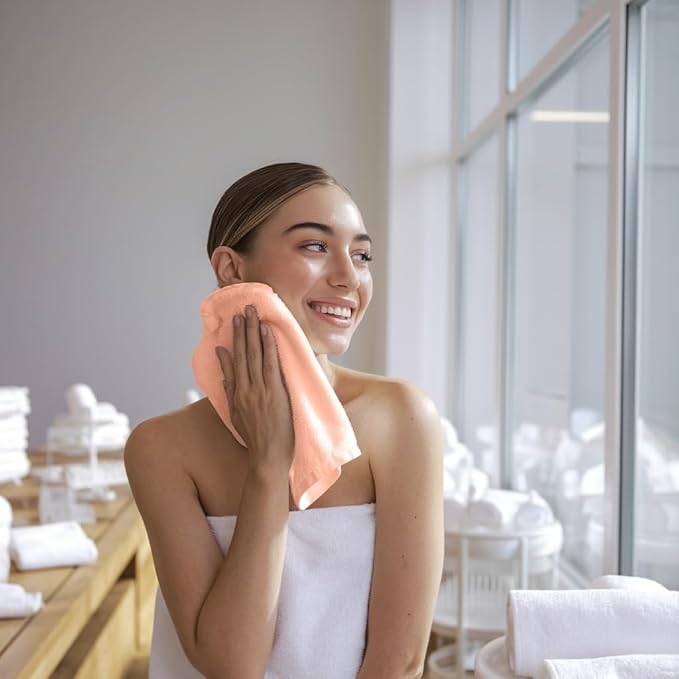 Towel and Linen Mart 100% Cotton - 12 Pack Wash Cloth Set - Flannel Face Cloths, Highly Absorbent and Soft Feel Fingertip Towels (Coral, Pack of 12)
