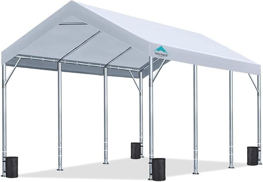 ADVANCE OUTDOOR 12x20 ft Heavy Duty Carport Potable Car Canopy Garage Party Tent Boat Shelter, Adjustable Height from 9.5 ft to 11 ft, White