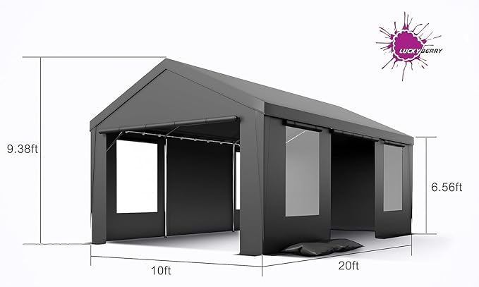Caport 12'x 20' Portable Garage with Removable Door for Car, Truck, Boat, Car Canopy with All-Season Tarp, Grey