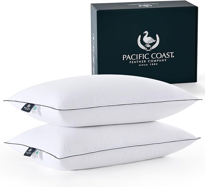 Pacific Coast Pillows Queen Size Set of 2, Goose Down Fiber Bed Pillows for Sleeping, Hotel Pillows, Downproof, Medium, White