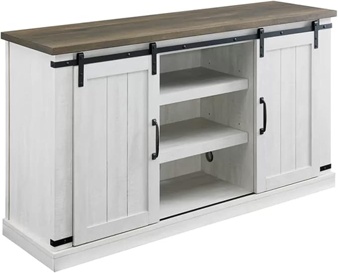 Farmhouse TV Stand for 60inch Television Stand, Entertainment Center with Storage Cabinet and Sliding Barn Doors & Adjustable Shelves, Rustic Media Console Table for Living Room