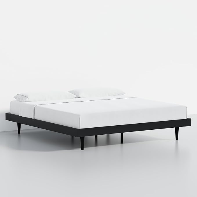 HavenWood Modern Solid Wood Platform Bed Base with Inset Wood Legs – No Box Spring Needed,Fast Assembly – King Size in Black (No Headboard)