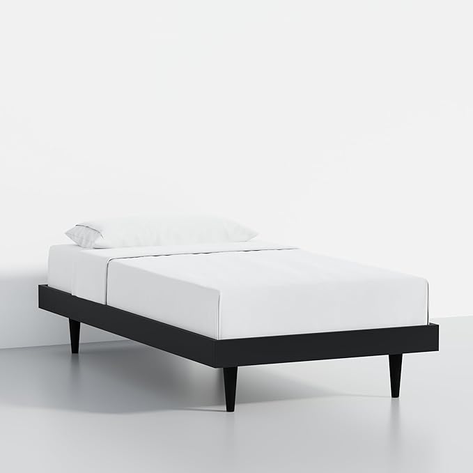 HavenWood Modern Solid Wood Platform Bed Base with Inset Wood Legs – No Box Spring Needed,Fast Assembly – Twin Size in Black (No Headboard)