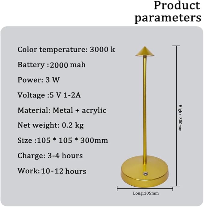 Cordless Table Lamps,Rechargeable Led Touch Bar Lamp,Portable Battery Operated Lamps,Dimmable Small Table Lamps,Minimalist Design,for Living Room/Restaurant/Couple Dinner/(Gold)