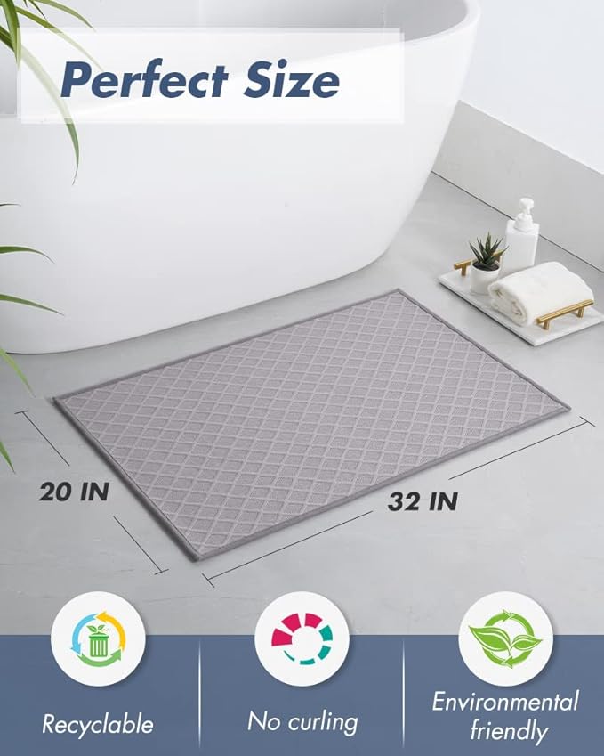AMOAMI Ultra Thin Bathroom Rugs, Rubber Backed Bath Mats for Bathroom Non Slip, Absorbent Bathroom Mat for Floor, Shower, Sink(20"x 32", Grey)