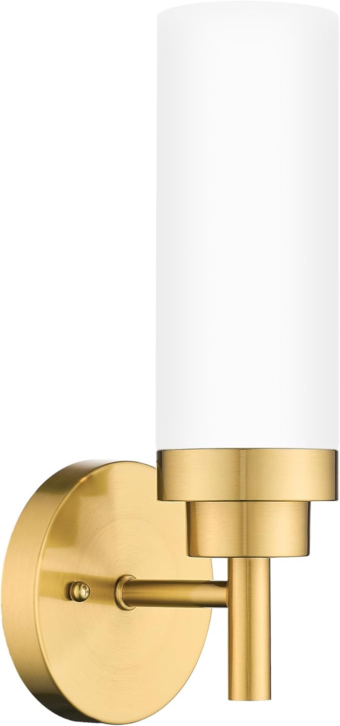 Emak Modern Wall Sconces, Brushed Gold Bathroom Lighting Fixtures with Milk Glass Shade, Vanity Lights for Bathroom, Mirror, Hallway, Bedroom, WS085-BGD-ML